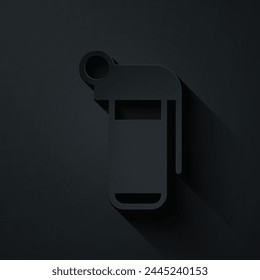Paper cut Hand grenade icon isolated on black background. Bomb explosion. Paper art style. Vector