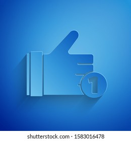 Paper cut Hand like icon isolated on blue background. Paper art style. Vector Illustration