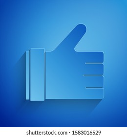 Paper cut Hand like icon isolated on blue background. Paper art style. Vector Illustration