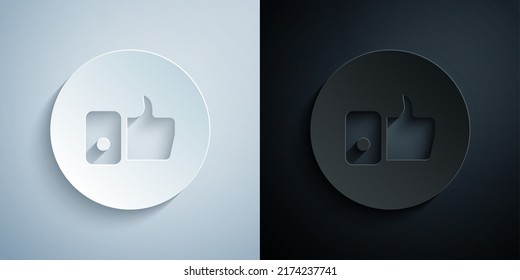 Icono de corte de papel como el de la mano aislado en fondo gris y negro. Estilo de arte de papel. Vector