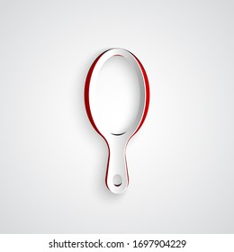 Paper cut Hand mirror icon isolated on grey background. Paper art style. Vector Illustration