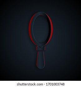 Paper cut Hand mirror icon isolated on black background. Paper art style. Vector Illustration