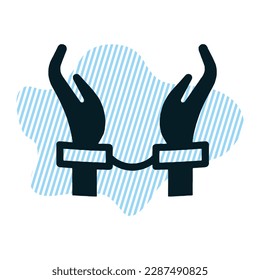 Esposas cortadas de papel en manos de un ícono de hombre criminal aislado en fondo azul. Hombre arrestado con esposas. Un concepto de crimen, arresto, negocios y corrupción. Estilo de arte de papel. Vector