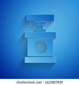 Paper cut Handle detonator for dynamite icon isolated on blue background. Paper art style. Vector Illustration