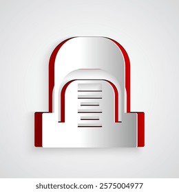 Paper cut Hangar with servers icon isolated on grey background. Server, Data, Web Hosting. Paper art style. Vector