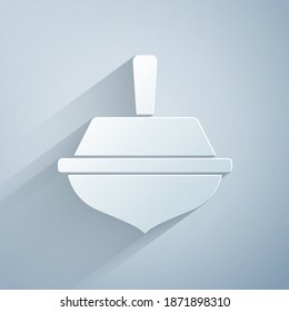 Paper cut Hanukkah dreidel icon isolated on grey background. Paper art style. Vector