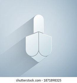 Paper Cut Hanukkah Dreidel Icon Isolated On Grey Background. Paper Art Style. Vector