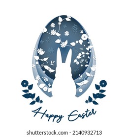 paper cut of happy Easter day with rabbit inside Easter egg