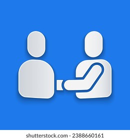 Paper cut Happy friendship day icon isolated on blue background. Everlasting friendship concept. Paper art style. Vector