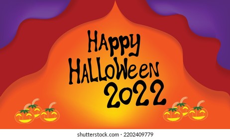 Papierschnitt Happy halloween 2022 Grußkartenhintergrund violetter roter Orange mit Jack oder Laternengrafik orangefarbener Pupkin