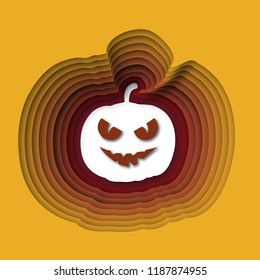 Paper cut. Happy halloween pumpkin. Vector illustration