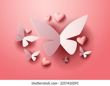 paper cut happy valentine day poster or voucher holiday celebration concept papercut style template horizontal vector illustration