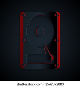 Paper cut Hard disk drive HDD icon isolated on black background. Paper art style. Vector Illustration