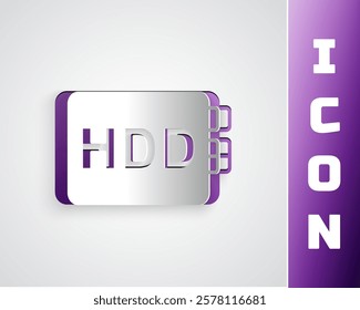 Paper cut Hard disk drive HDD icon isolated on grey background. Paper art style. Vector