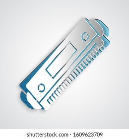 Paper cut Harmonica icon isolated on grey background. Musical instrument. Paper art style. Vector Illustration