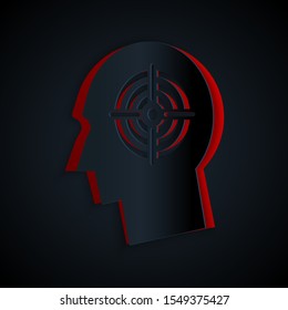 Paper cut Head hunting concept icon isolated on black background. Business target or Employment sign. Human resource and recruitment for business. Paper art style. Vector Illustration