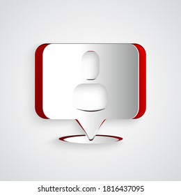 Paper cut Head hunting icon isolated on grey background. Business target or Employment sign. Human resource and recruitment for business. Paper art style. Vector