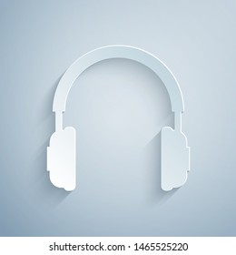 Paper Cut Headphones Icon Isolated On Grey Background. Earphones Sign. Concept Object For Listening To Music, Service, Communication And Operator. Paper Art Style. Vector Illustration