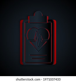 Paper cut Health insurance icon isolated on black background. Patient protection. Security, safety, protection, protect concept. Paper art style. Vector