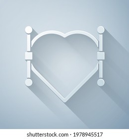 Paper cut Heart with Bezier curve icon isolated on grey background. Pen tool icon. Paper art style. Vector Illustration