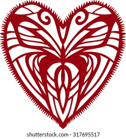 Paper cut heart with a butterfly inside