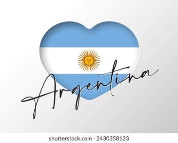 Paper cut heart with flag of Argentina and calligraphic lettering.