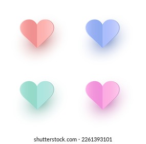 Paper cut heart icon collection. Paper decorations.  Love symbols for Valentine’s Day, Mother’s Day and Women’s Day. Vector illustration