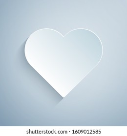 Paper cut Heart icon isolated on grey background. Romantic symbol linked, join, passion and wedding. Valentine day symbol. Paper art style. Vector Illustration