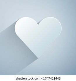 Paper cut Heart icon isolated on grey background. Romantic symbol linked, join, passion and wedding. Valentine day symbol. Paper art style. Vector