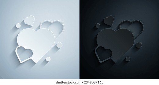 Paper cut Heart icon isolated on grey and black background. Romantic symbol linked, join, passion and wedding. Happy Valentines day. Paper art style. Vector