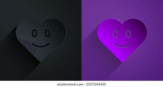 Paper cut Heart icon isolated on black on purple background. Romantic symbol linked, join, passion and wedding. Happy Valentines day. Paper art style. Vector