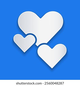 Paper cut Heart icon isolated on blue background. Romantic symbol linked, join, passion and wedding. Valentine day symbol. Paper art style. Vector