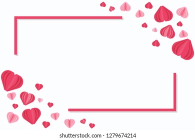 Paper cut heart love shape in white background with frame