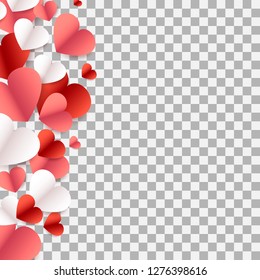 Paper cut heart on transparent background. Template with hearts for Valentine's day. Concept for greeting card or banner. Vector illustration.