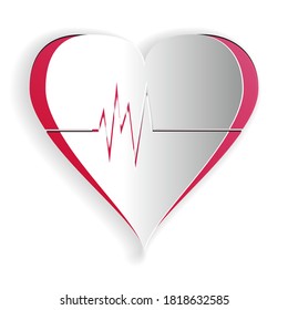 Paper cut Heart rate icon isolated on white background. Heartbeat sign. Heart pulse icon. Cardiogram icon. Paper art style. Vector.
