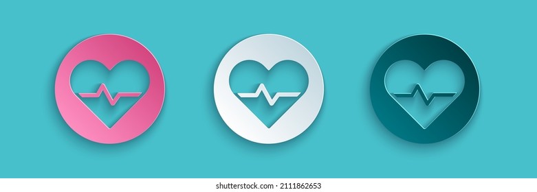Paper cut Heart rate icon isolated on blue background. Heartbeat sign. Heart pulse icon. Cardiogram icon. Paper art style. Vector