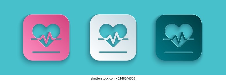 Icono de la tasa de corte de papel aislado en fondo azul. Signo de latido. Icono de pulso cardíaco. Icono de cardiograma. Estilo de arte de papel. Vector