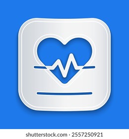 Paper cut Heart rate icon isolated on blue background. Heartbeat sign. Heart pulse icon. Cardiogram icon. Paper art style. Vector