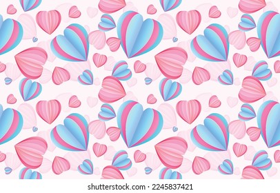 Paper cut heart seamless pattern background. Sweet Valentine's Day Abstract Wallpapers. origami minimalist style gift wrapping paper
