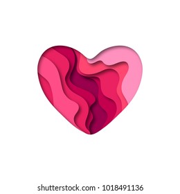 Paper cut heart shape 3D design.  Template for Valentines day and greeting card backgrounds. Colorful vector illustration.