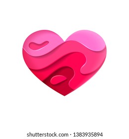 Paper cut heart shape 3D design. Vector colorful greeting card template for Valentines day and greeting card backgrounds. Vector illustration.