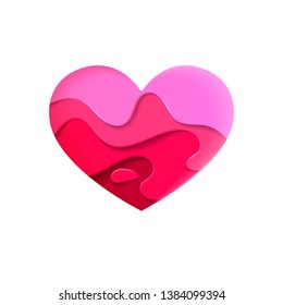 Paper cut heart shape 3D design. Vector colorful greeting card template for Valentines day and greeting card backgrounds. Vector illustration