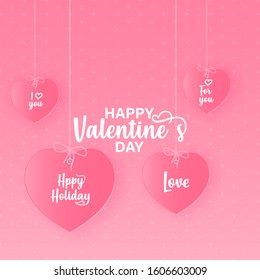 Paper cut heart shape 3D design. Template for Valentines day and greeting card backgrounds. Colorful vector illustration.