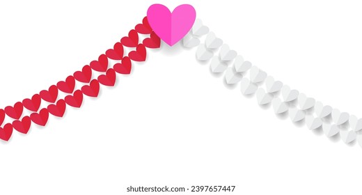 Volando en forma de corazón cortado de papel al fondo del partido de la celebración Ilustración vectorial para el diseño del día de San Valentín