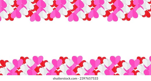 Volando en forma de corazón cortado de papel al fondo del partido de la celebración Ilustración vectorial para el diseño del día de San Valentín