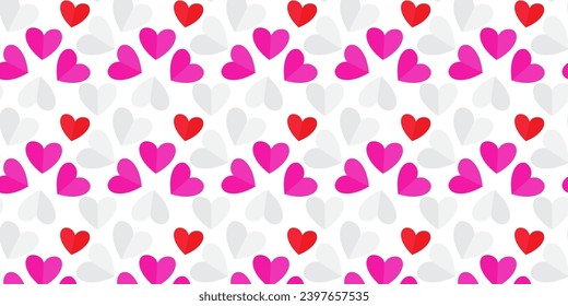 Paper cut heart shape seamless pattern on white background Vector illustration for Valentine's day design