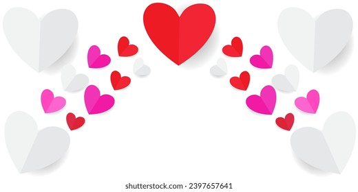 Paper cut heart shape seamless pattern on white background Vector illustration for Valentine's day design