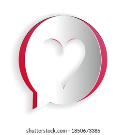 Paper cut Heart in speech bubble icon isolated on white background. Heart shape in message bubble. Love sign. Valentines day symbol. Paper art style. Vector.