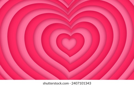 Paper cut heart tunnel background. 3d vector mesmerizing papercut love volumetric backdrop, intricately crafted with vibrant pink or red hues, forming a romantic pathway that symbolizes connection