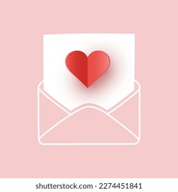 Paper cut hearts with envelope. Concept of a love message. Design for Valentine’s Day. Vector illustration